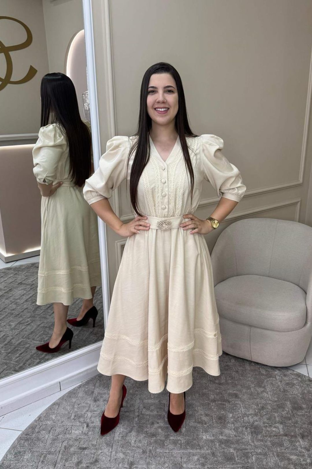 2493 | Vestido Rebeca - Bege