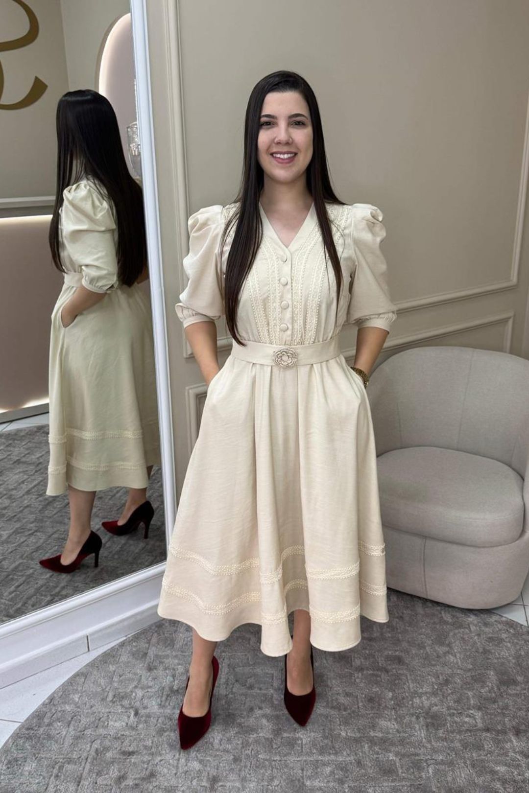 2493 | Vestido Rebeca - Bege